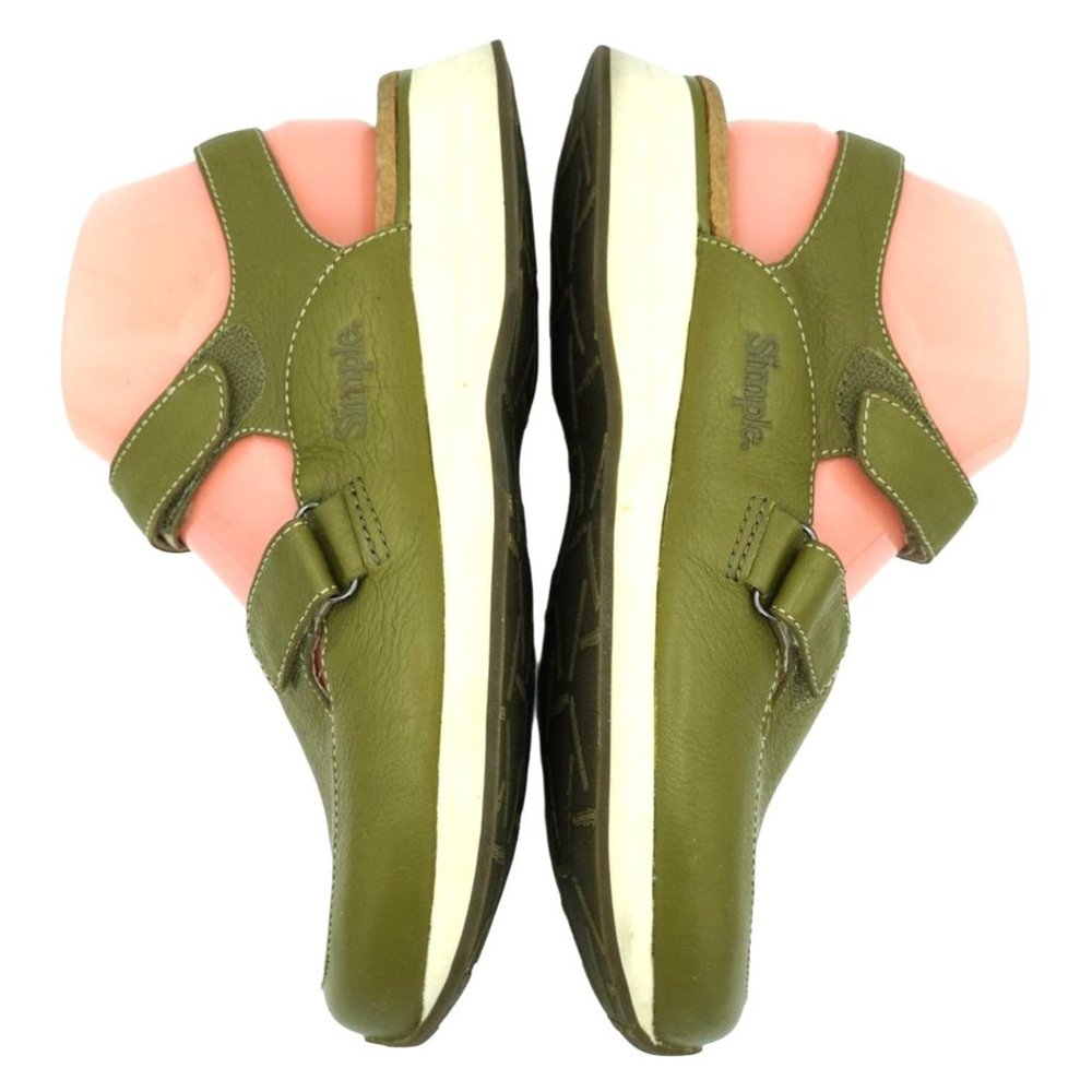 Simple Shoes Womens Sandals Size 7.5 Green Pebbled Leather Hook Loop Closures